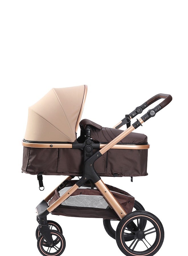 belecoo High Landscape Fold Baby Stroller With Rubber Wheel And Good Shock Absorption Khaki - Image 2