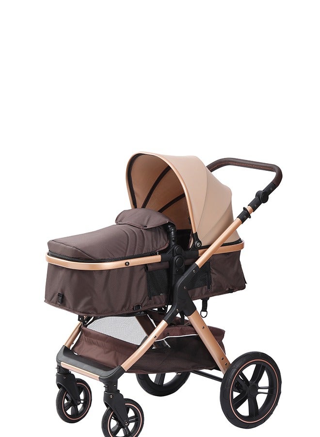 belecoo High Landscape Fold Baby Stroller With Rubber Wheel And Good Shock Absorption Khaki - Image 3