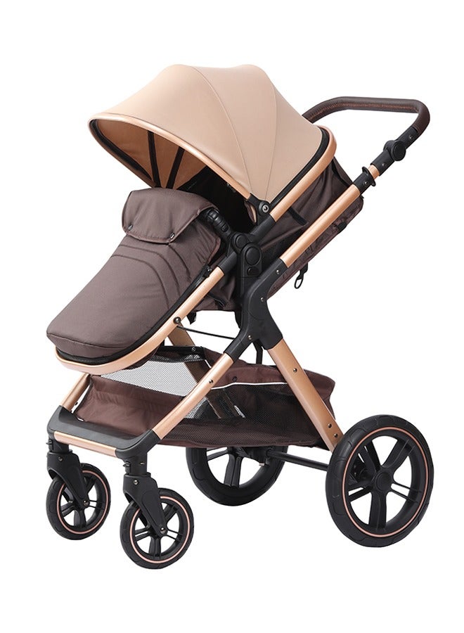belecoo High Landscape Fold Baby Stroller With Rubber Wheel And Good Shock Absorption Khaki - Image 5