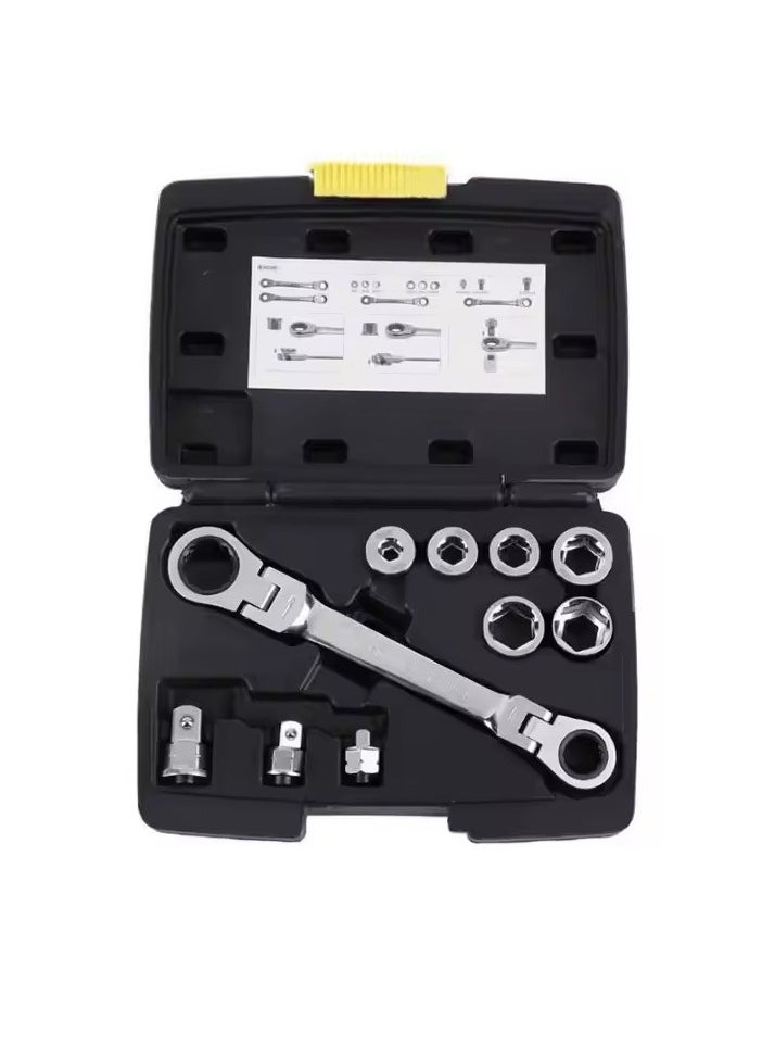 Generic - A set of 15 socket ratchet 40CRV chrome vanadium steel torque wrench extension drill bit auto repair tool kit, multi-function repair hand tool kit, double gauge socket ratchet wrench tool box, auto repair auto maintenance tool set - Image 1