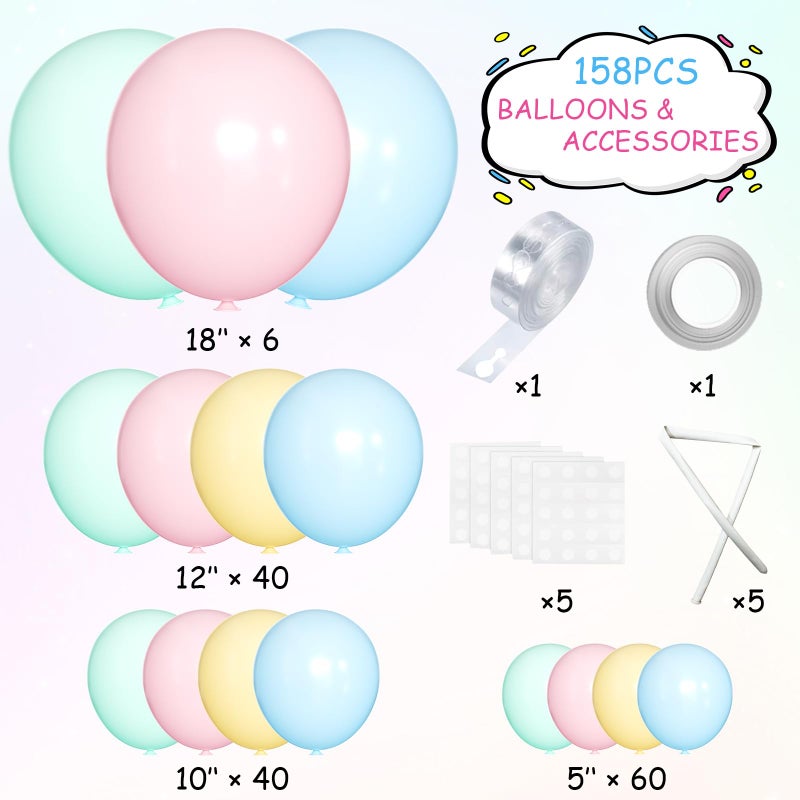 MEBAY Pastel Balloon Garland Arch Kit, 146Pcs Macaron Pink Blue Green Yellow Latex Balloons Different Sizes 18 12 10 5 Inch for Gender Reveal Baby Shower Wedding Birthday Party Decoration - Image 2