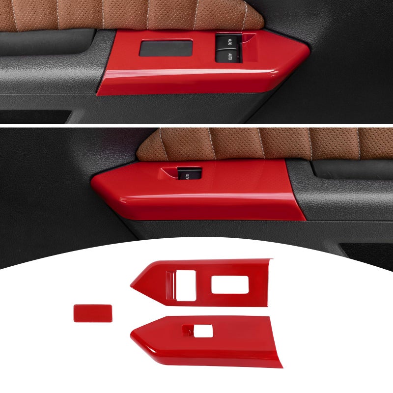PDKLIN for Mustang Power Window Switch Panel Cover Trim Red for Ford Mustang 2010 2011 2012 2013 2014 Red Interior Accessories
