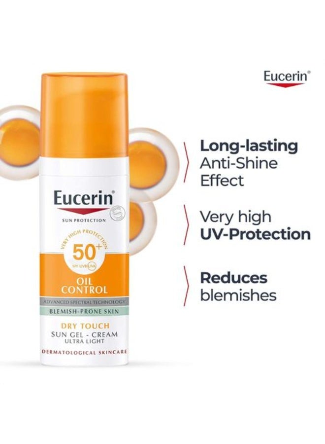 Eucerin Face Sunscreen Oil Control Gel-Cream Dry Touch, High UVA/UVB Protection, SPF 50+, Light Texture Sun Protection, Suitable Under Make-Up, For Oily Acne-Prone Skin, 50ml