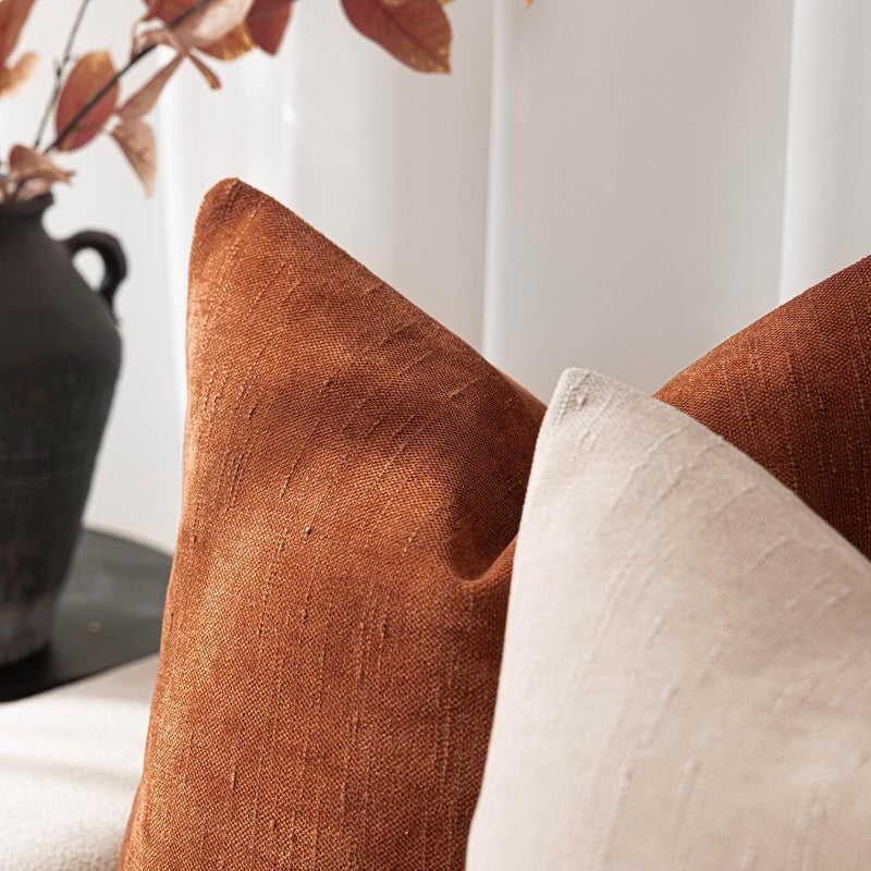 Foindtower Pack of 2 Soft Textured Throw Decorative Pillow Covers Square Accent Solid Cushion Cover Cozy Farmhouse Pillow Case with Zippe for Couch Sofa Bed Living Room 20x20 Inch, Burnt Orange - Image 2