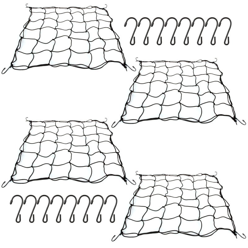 HNBun 4PCS Grow Tent Net Flexible Net Trellis Fits 4x4ft and More Size Stretchy Trellis Netting with Hooks for Garden Balcony Yard Plants Growing and Climbing Black 