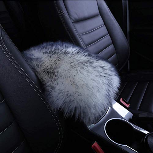 EGBANG Auto Center Console Cover EGBANG Console Cover Armrest Pads Warm Winter Sheepskin Wool Car Armrest Seat Box Pad Cushion Protector Universal Fit Grey - Image 1