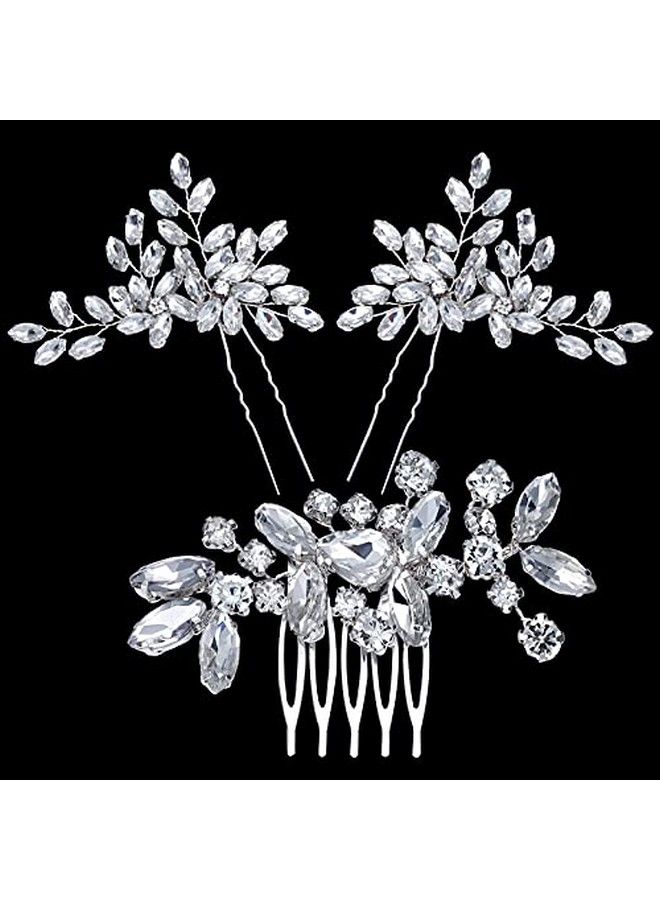 Mtlee 3 Pieces Crystal Bride Wedding Hair Comb Silver Bridal Hair Pieces Rhinestone Hair Side Comb Pin Hair Accessories For Women And Girls - Image 3