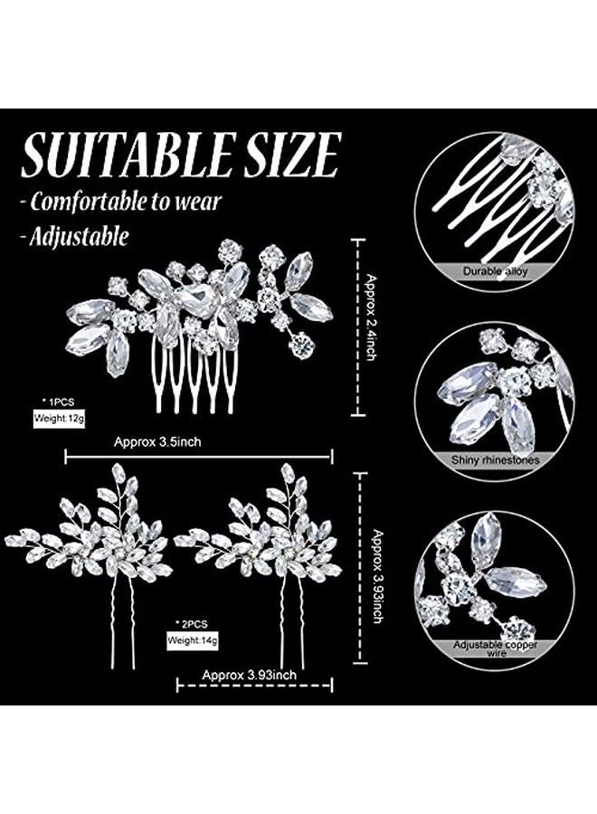 Mtlee 3 Pieces Crystal Bride Wedding Hair Comb Silver Bridal Hair Pieces Rhinestone Hair Side Comb Pin Hair Accessories For Women And Girls - Image 4
