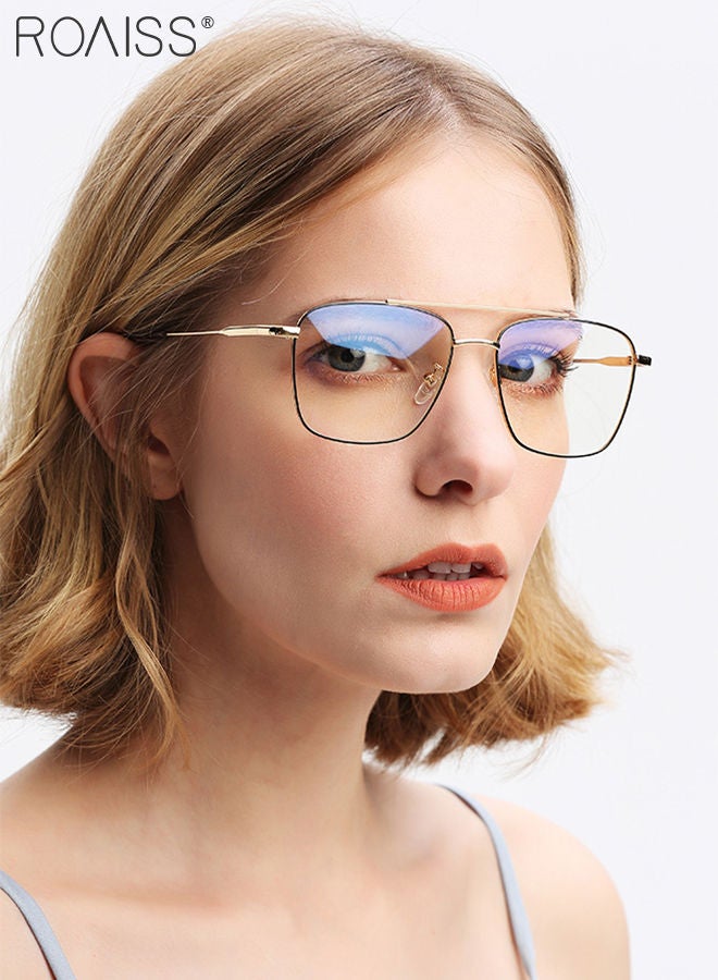 roaiss Blue Light Blocking Glasses Blue Light Filter Computer Reading Gaming TV Phones Oversized Eyeglasses Fashion Anti Eyestrain Headache Eyewear for Women Men Black Gold  - Image 2