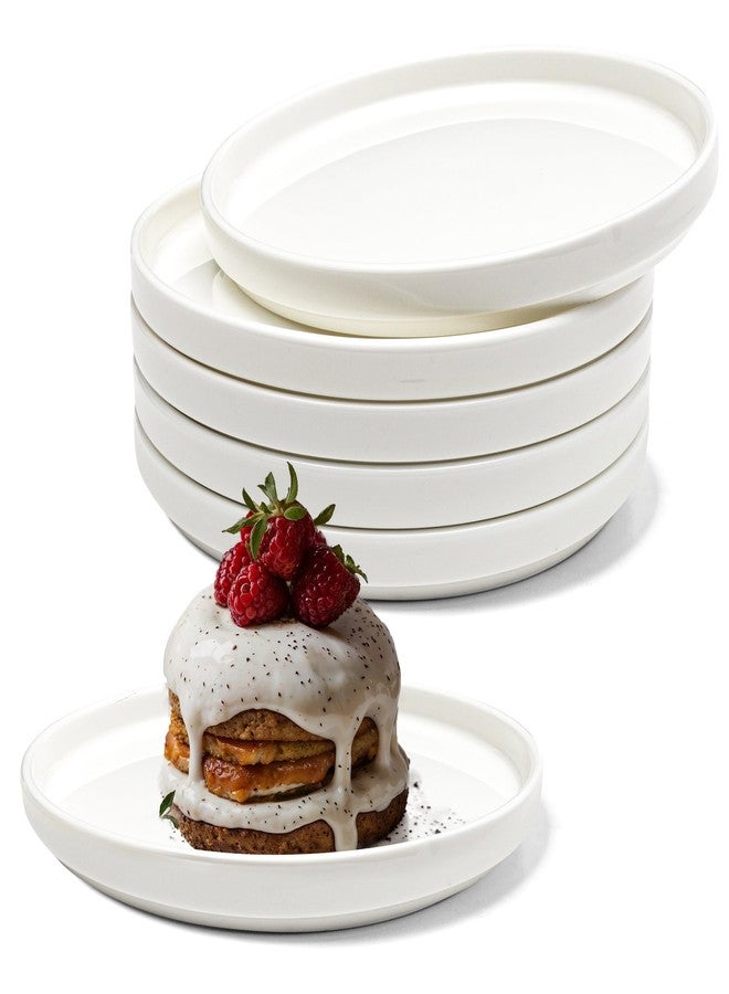 Vikko Salad Plate, Set of 6 White Plates, Bone China, Stackable 6.5 Inch Dessert Plates - Image 1