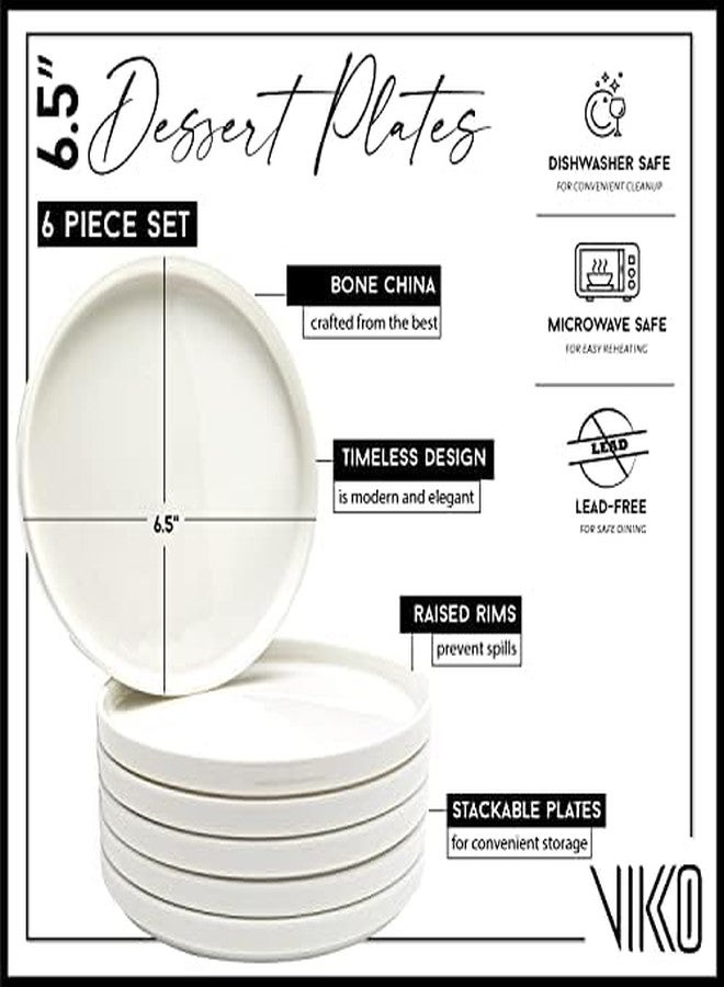 Vikko Salad Plate, Set of 6 White Plates, Bone China, Stackable 6.5 Inch Dessert Plates - Image 2