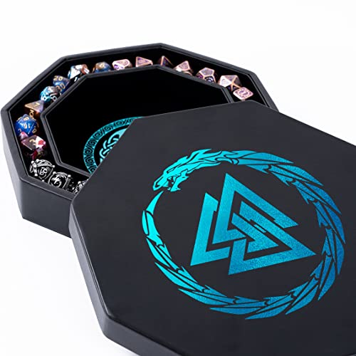 Soar Forge Dice Tray for DND and RPG  Beautiful Cerulean Blue Valknut and Dragon 9 Inch Rolling Tray Compatible with Dungeons and Dragons and Tabletop RPGs  Box Storage to Protect Dice - Image 1