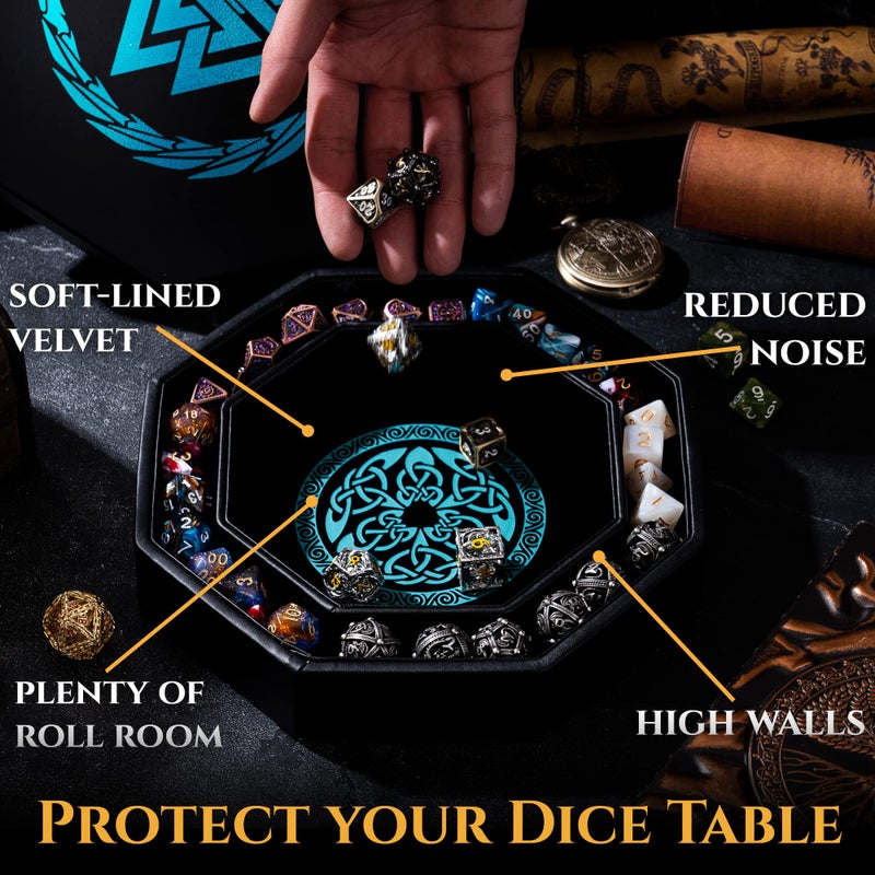 Soar Forge Dice Tray for DND and RPG  Beautiful Cerulean Blue Valknut and Dragon 9 Inch Rolling Tray Compatible with Dungeons and Dragons and Tabletop RPGs  Box Storage to Protect Dice - Image 3