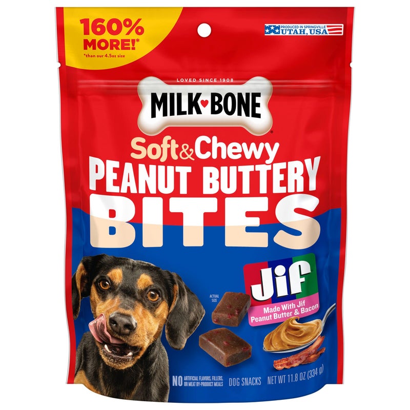 Milk-Bone Peanut Buttery Bites Soft Dog Treats with Jif Peanut Butter, 11.8-Oz. Bag - Image 1