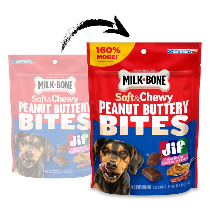 Milk-Bone Peanut Buttery Bites Soft Dog Treats with Jif Peanut Butter, 11.8-Oz. Bag - Image 2