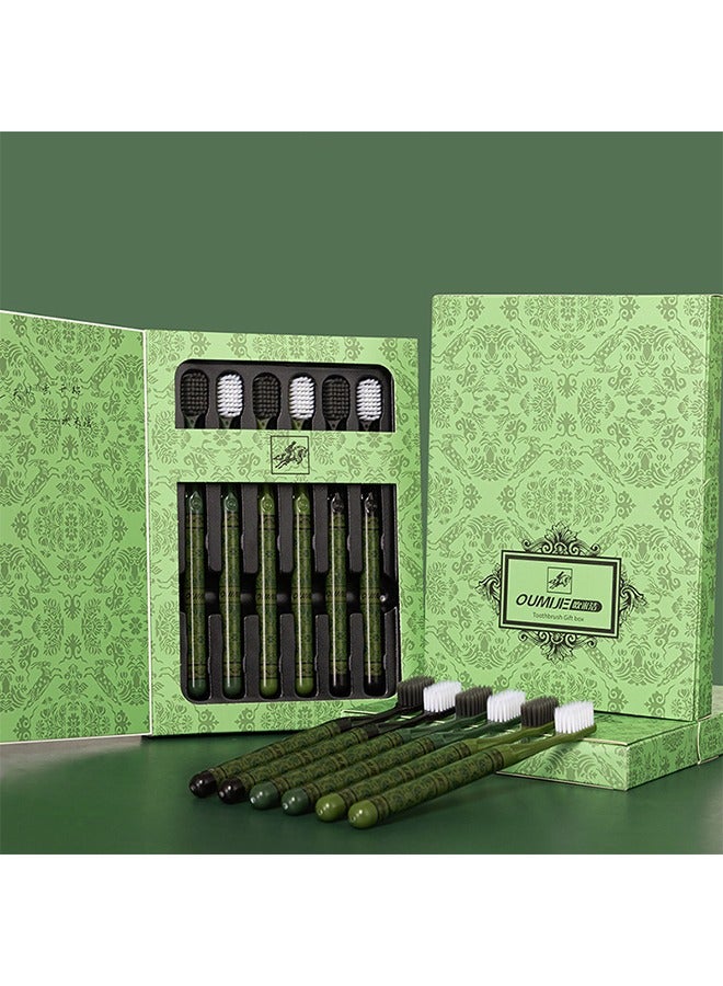 بيوند مجموعة فرشاة أسنان يدوية مكونة من 6 قطع، فرشاة أسنان للسفر، فرشاة أسنان ذات شعيرات ناعمة مناسبة للنساء الحوامل وكبار السن والبالغين (أخضر) - Image 2
