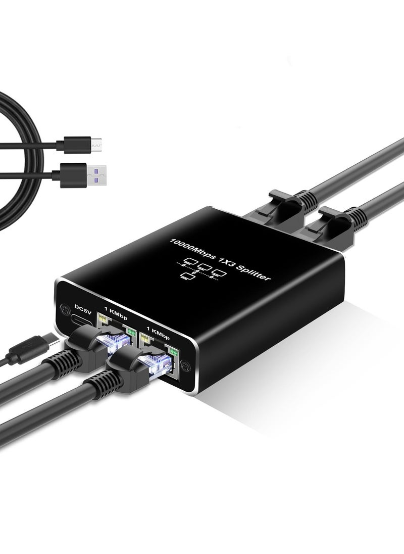 Excefore - Ethernet Splitter High Speed, Ethernet Splitter 1 to 3 High Speed 1000Mbps, with USB Power Cable, LAN Splitter for Cat 5/5e/6/7/8 Cable (Supports 3 Devices Working Simultaneously) - Image 1