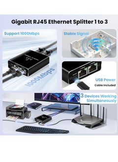 Excefore Ethernet Splitter High Speed, Ethernet Splitter 1 to 3 High Speed 1000Mbps, with USB Power Cable, LAN Splitter for Cat 5/5e/6/7/8 Cable (Supports 3 Devices Working Simultaneously)  - Image 4