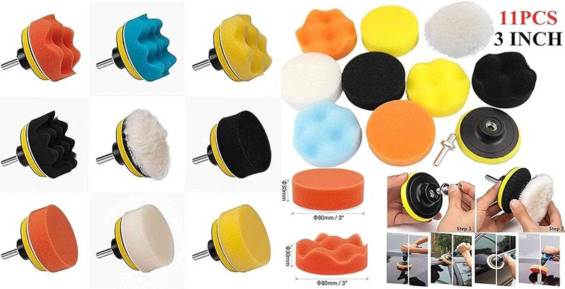 DIY Crafts CTDIYHI52562 11 Pcs 3 Inch Car Polish Pads Buffer Tool Set Car Polisher Drill Sponge Kit Set - Image 2