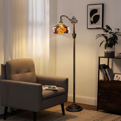 Blivuself Tiffany Floor Lamp Vintage Standing Lamp Rose flowers Style Stained Glass Floor Light Rustic Corner Gooseneck Floor Lamp with Adjustable Angle for Home Decor Living Room Bedroom 12X12X63 Inches - Image 3