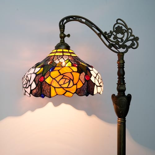 Blivuself Tiffany Floor Lamp Vintage Standing Lamp Rose flowers Style Stained Glass Floor Light Rustic Corner Gooseneck Floor Lamp with Adjustable Angle for Home Decor Living Room Bedroom 12X12X63 Inches - Image 1