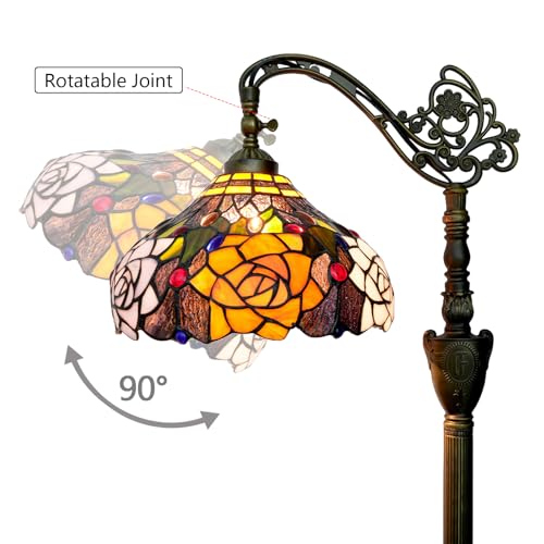 Blivuself Tiffany Floor Lamp Vintage Standing Lamp Rose flowers Style Stained Glass Floor Light Rustic Corner Gooseneck Floor Lamp with Adjustable Angle for Home Decor Living Room Bedroom 12X12X63 Inches - Image 5