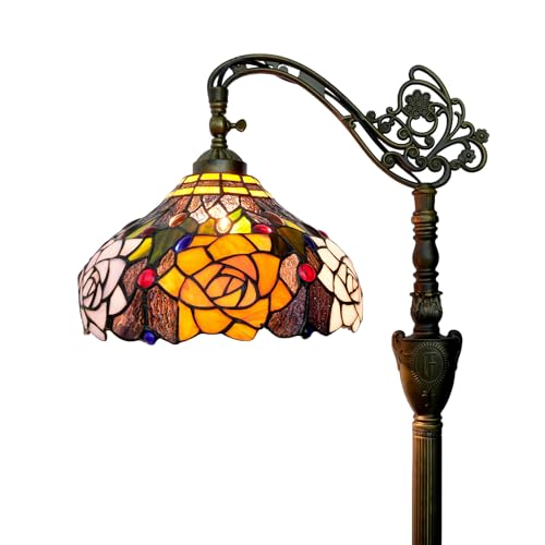 Blivuself Tiffany Floor Lamp Vintage Standing Lamp Rose flowers Style Stained Glass Floor Light Rustic Corner Gooseneck Floor Lamp with Adjustable Angle for Home Decor Living Room Bedroom 12X12X63 Inches - Image 4