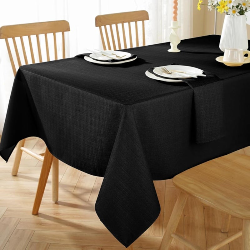 SASTYBALE Faux Linen Rectangle Tablecloth, Waterproof Washable Natural Textured Fabric Table Cloth, Soft Table Cover for Dining, Party, Wedding, Holiday, Outdoor (60 x 102 Inch Rectangular, Black)