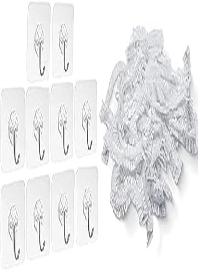 OR Self adhesive hooks hangers, set of 10 wall hooks, sticky wall hangers without nails, reusable kitchen towel bath hooks + Fresh Keeping Bags, Elastic Food Storage Covers Stretchy Pla 