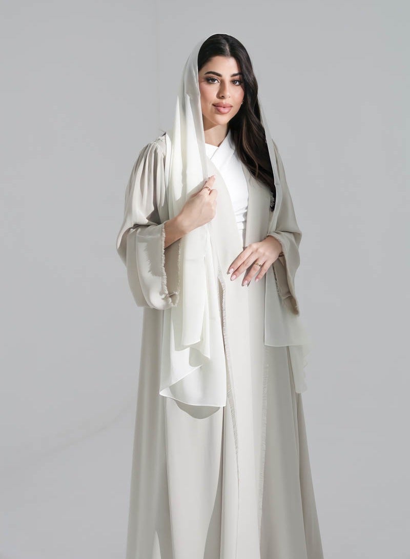 Aara Beige Abaya with Selvedge Craft - Image 1