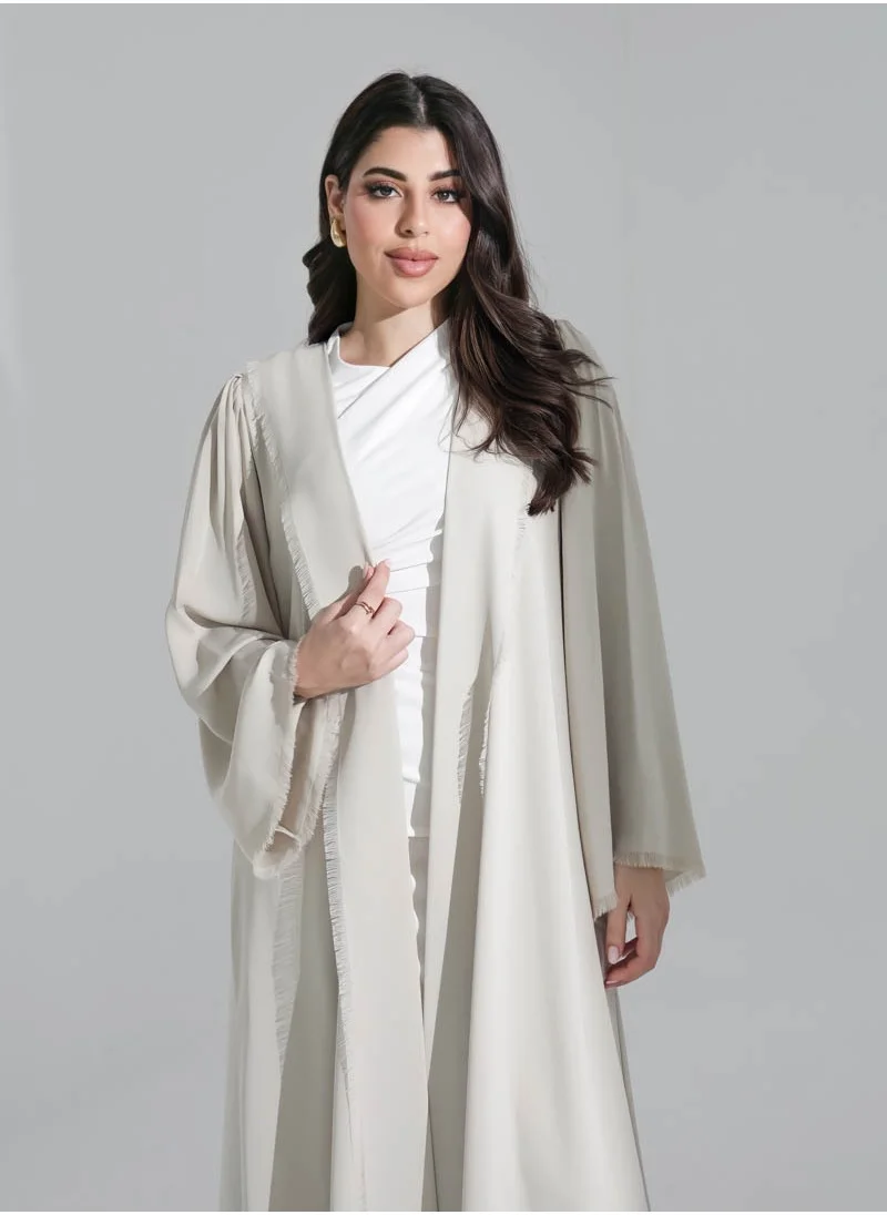 Aara Beige Abaya with Selvedge Craft