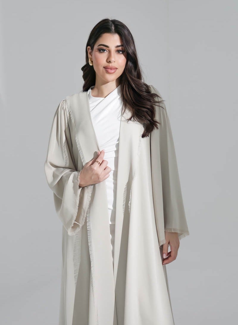 Aara Beige Abaya with Selvedge Craft - Image 2
