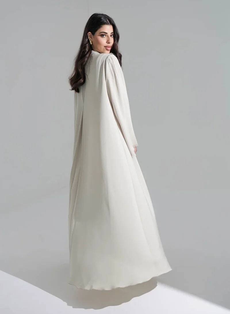 Aara Beige Abaya with Selvedge Craft