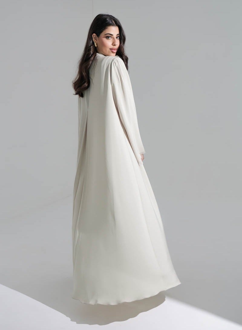 Aara Beige Abaya with Selvedge Craft - Image 3