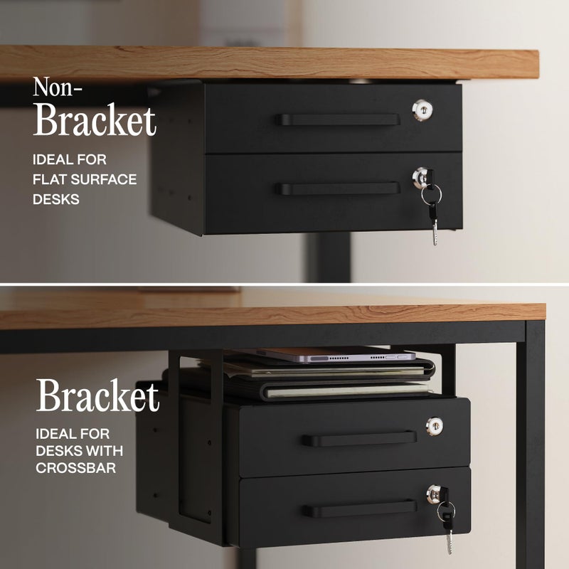 COREMINDED Under Desk Drawer Slide-Out â€“ Lockable Metal Storage Drawers with Cable Management for Office & Home (Double, Bracketed) - Image 5