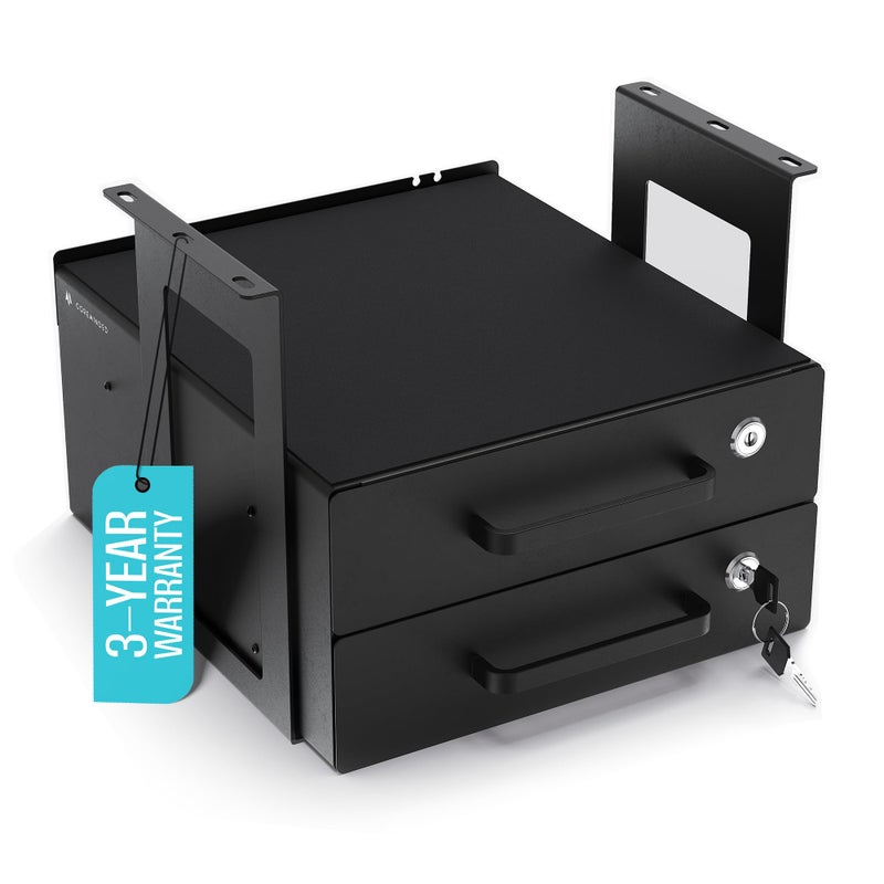 COREMINDED Under Desk Drawer Slide-Out â€“ Lockable Metal Storage Drawers with Cable Management for Office & Home (Double, Bracketed) - Image 1