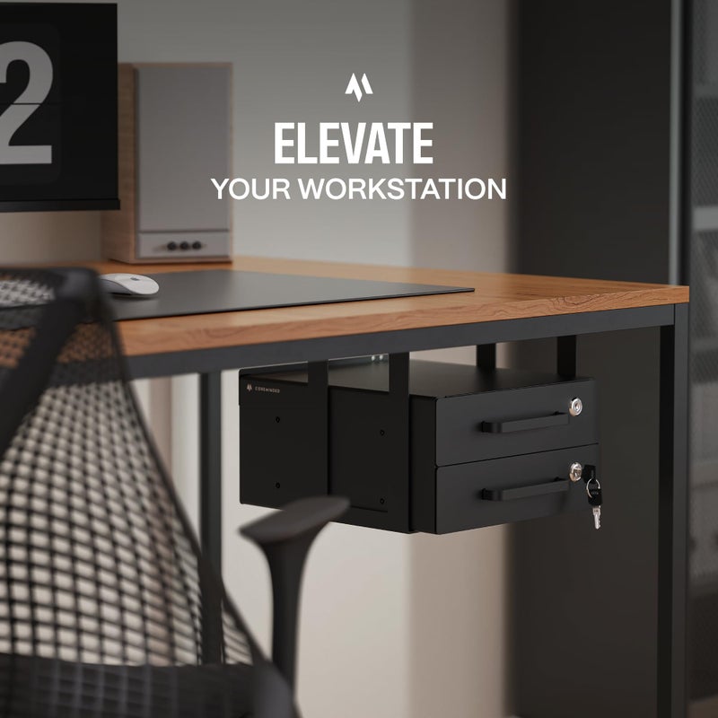 COREMINDED Under Desk Drawer Slide-Out â€“ Lockable Metal Storage Drawers with Cable Management for Office & Home (Double, Bracketed) - Image 3