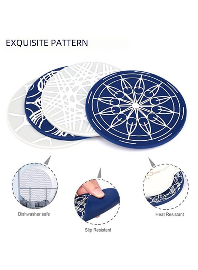 Creative 10cm Silicone Coasters Round Soft Jelly Anti-slip Heat Insulation Storage Rack Set Printed Wine Glass Coasters-Color:Beige Gray Annual Ring-Specifications:Diameter 9.8cm Thickness 0.3cm  - Image 3