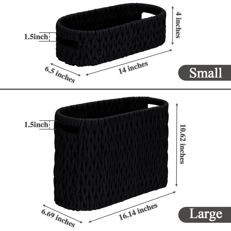 Jukercici Boho Toilet Paper Storage Baskets, Cotton Rope Woven Bathroom Basket Set of 2, Standing Toilet Paper Holder for 6 Mega Rolls,Storage Bins for Toilet Tank Top, Bathroom Organizer Decor (Black 2 Pack) - Image 3