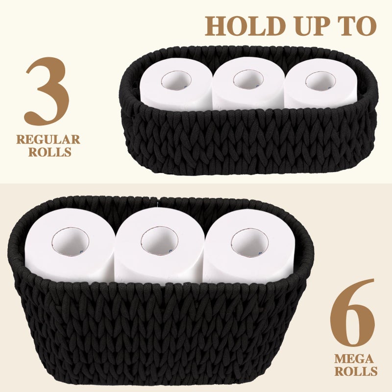 Jukercici Boho Toilet Paper Storage Baskets, Cotton Rope Woven Bathroom Basket Set of 2, Standing Toilet Paper Holder for 6 Mega Rolls,Storage Bins for Toilet Tank Top, Bathroom Organizer Decor (Black 2 Pack) - Image 4