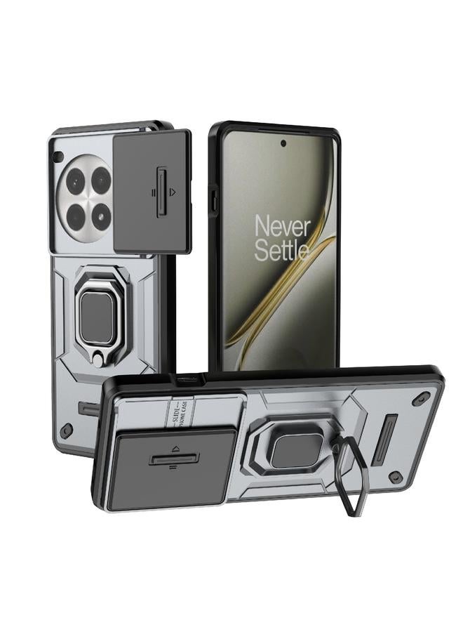 Zaboon For OnePlus Ace 3 Pro 5G Sliding Camshield TPU + PC Shockproof Phone Case with Holder(Grey)