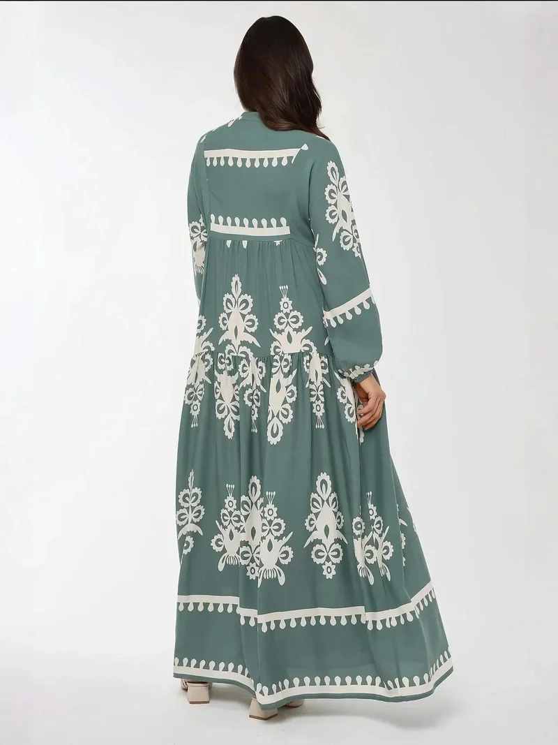 HICCUP Printed Long Sleeve Viscose Maxi Dress