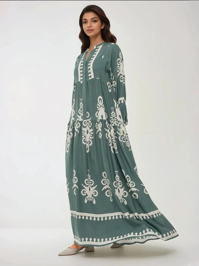 HICCUP Printed Long Sleeve Viscose Maxi Dress - Image 4