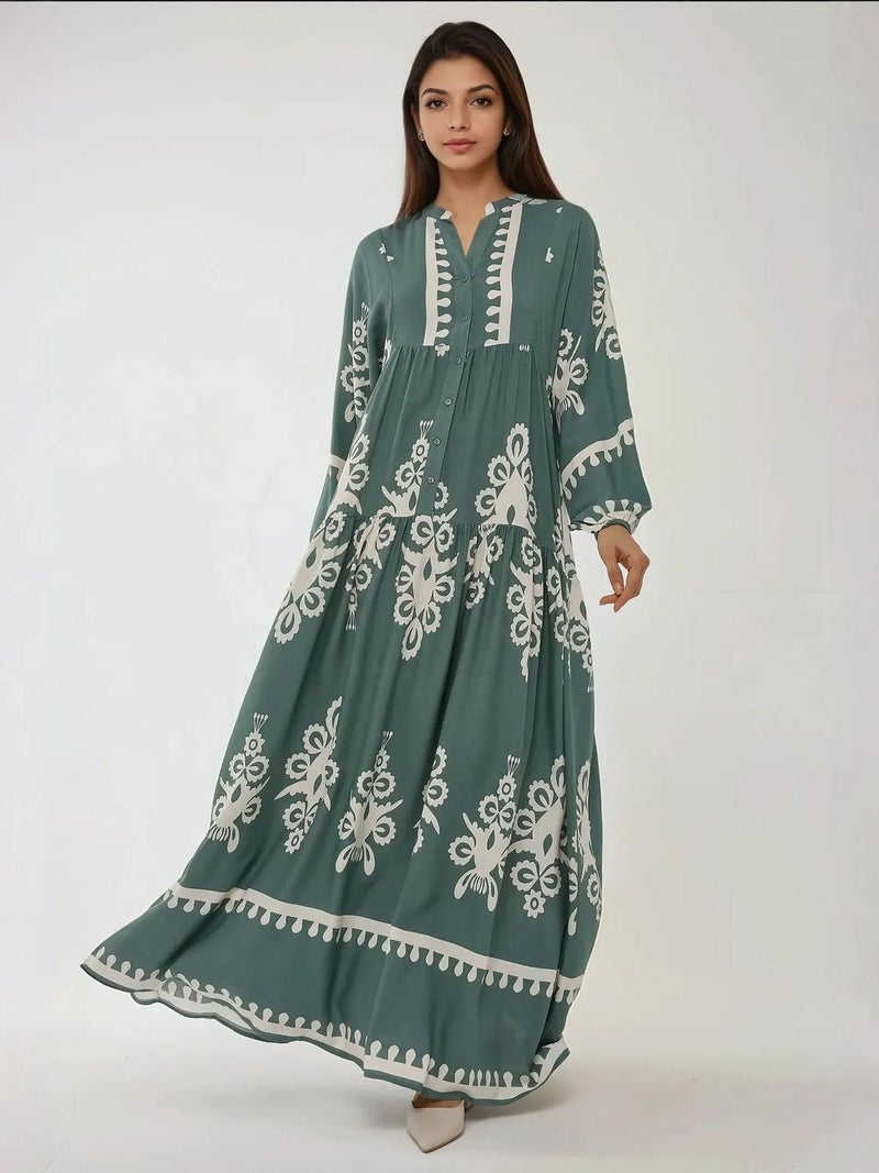 HICCUP Printed Long Sleeve Viscose Maxi Dress - Image 5