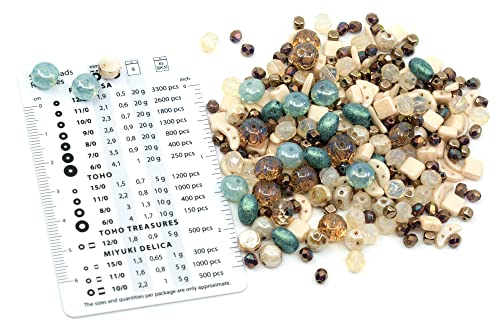 Bohemia Crystal Valley 2.1oz (60 g) Mix of Unique Czech Bohemia Glass Pressed Beads, Matte and Glossy, Hand Made, Beige Blue Luster - Image 2