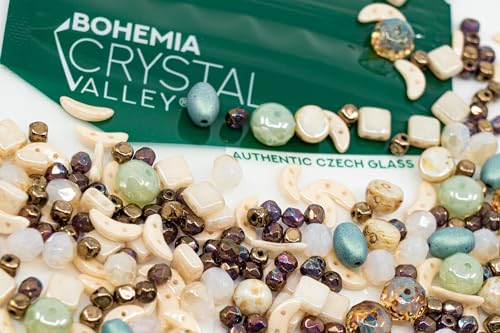 Bohemia Crystal Valley 2.1oz (60 g) Mix of Unique Czech Bohemia Glass Pressed Beads, Matte and Glossy, Hand Made, Beige Blue Luster - Image 5