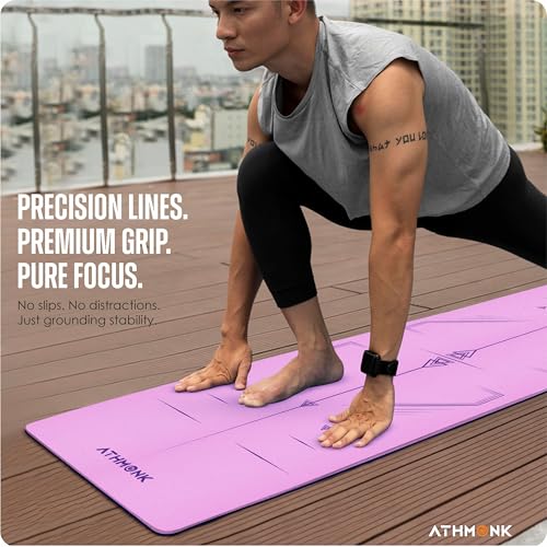 Athmonk Dual Colour TPE Pro Yoga Mat for Woman and Man with Alignment Guide Lines | Home Gym Equipment Exercise Mats for Workout | 6mm Thick Anti Slip Mat for Kids | Big Size with Cover Bag, Pink - Image 3