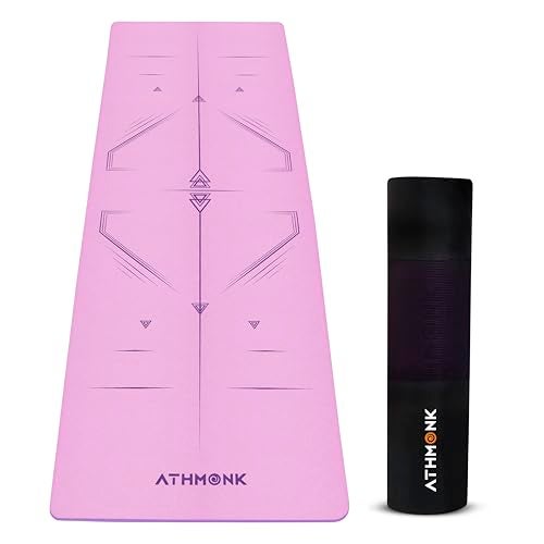 Athmonk Dual Colour TPE Pro Yoga Mat for Woman and Man with Alignment Guide Lines | Home Gym Equipment Exercise Mats for Workout | 6mm Thick Anti Slip Mat for Kids | Big Size with Cover Bag, Pink - Image 1