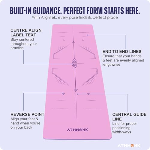 Athmonk Dual Colour TPE Pro Yoga Mat for Woman and Man with Alignment Guide Lines | Home Gym Equipment Exercise Mats for Workout | 6mm Thick Anti Slip Mat for Kids | Big Size with Cover Bag, Pink - Image 2