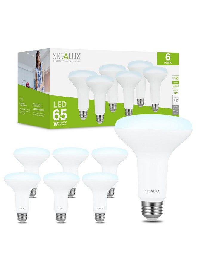 سيجالوكس مصابيح سيغالوكس LED داخلية، مصباح LED BR30 مكافئ 65 واط، مصباح إضاءة مدمج قابل للتعتيم 650 لومن 5000 كلفن، مصابيح إضاءة نهارية، قاعدة E26، مصابيح منتفخة معتمدة من UL، عبوة من 6 قطع - Image 1